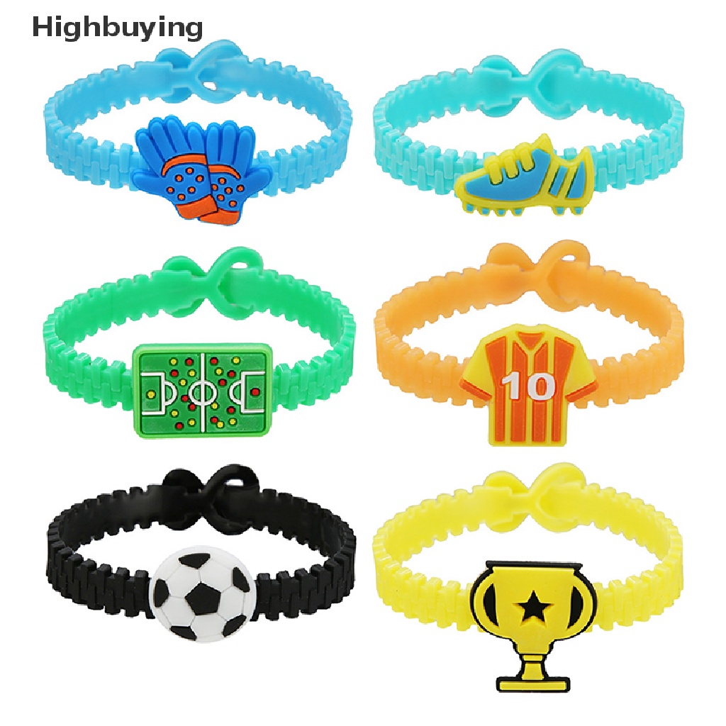 Hbid 5Pcs / Set Gelang Tangan Motif Kartun Piala Dunia / Sepak Bola Bahan PVC Untuk Anak