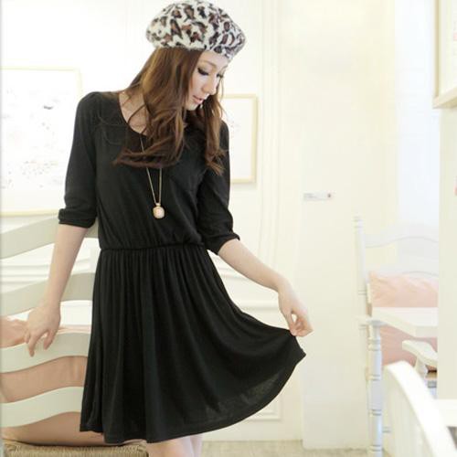 New Women's Trendy Black O-Neck Dress