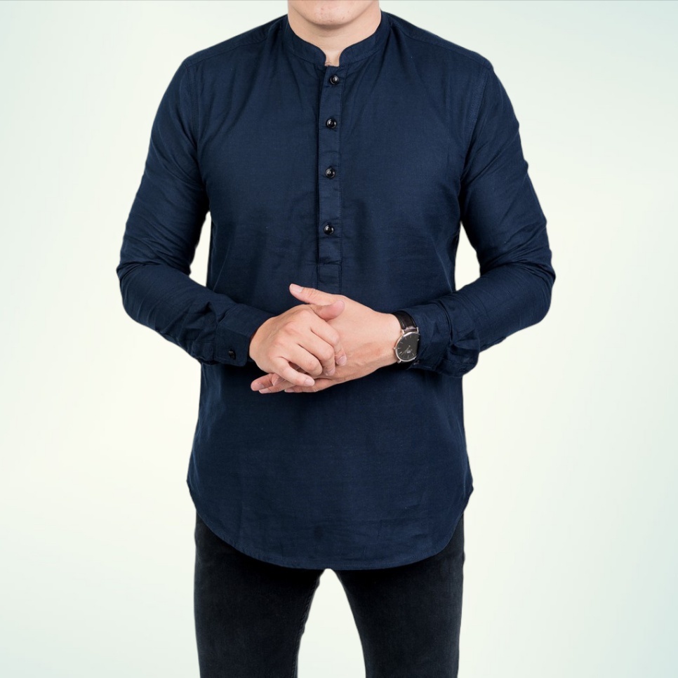 Baju Koko Kurta Polos Pria Dewasa Lengan Panjang Material Katun TOYOBO RM Size M L XL Varian Maroon