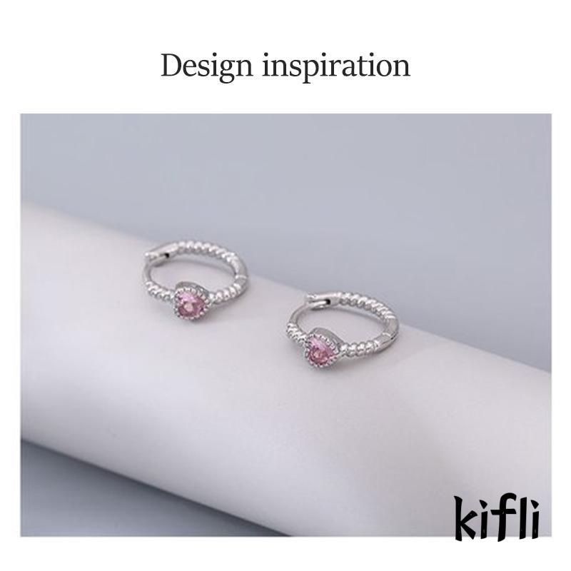 Anting Desain Twist Hati Bahan Zirkon Warna Pink Untuk Wanita