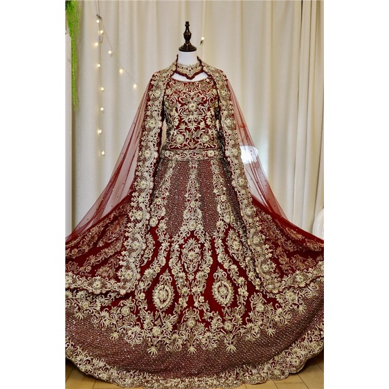 ▼✐✾Muslim Indonesia [customized sale] gaun pengantin Muslim gaun pengantin Lengha Sari