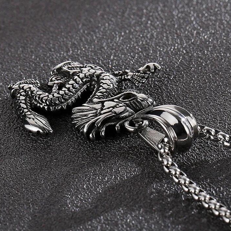 1pc Kalung Liontin Naga Lapis Perak Perunggu Gaya Vintage Untuk Wanita