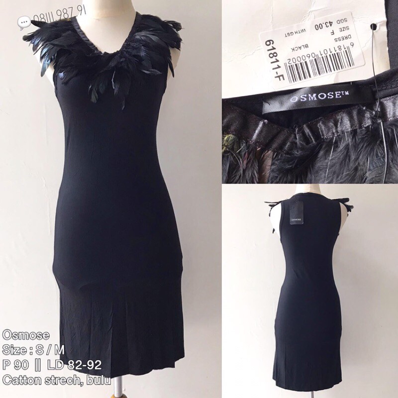 osmose bodycon dress kerah bulu ayam unggas