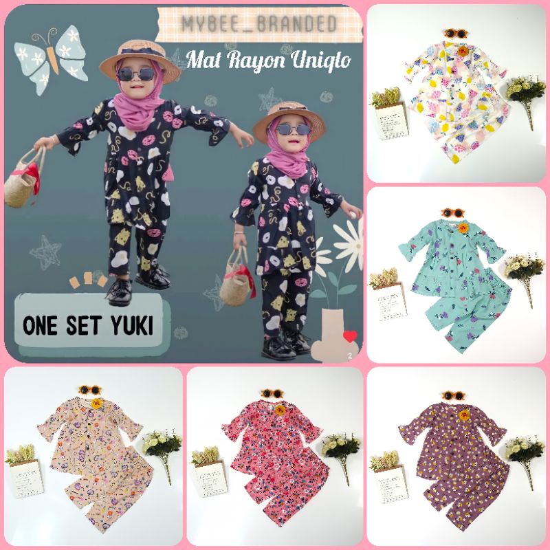 Set Setelan Baju Rayon Anak Perempuan Cewek Lengan Panjang Mybee Yuki Usia 1 2 3 4 Tahun