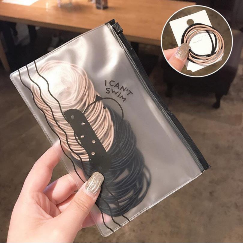 HC Ikat rambut  Karet Rambut Elastis Warna Polos 2 warna 100Pcs Gaya Korea untuk Wanita-HC2434 PINK HITAM