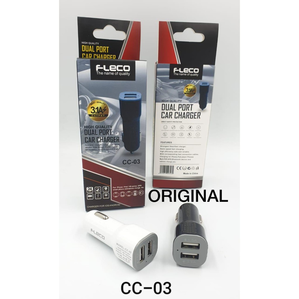 Saver Charger Mobil FLECO f-87 F87/ CC-03 2USB CAR CHARGER ORIGINAL