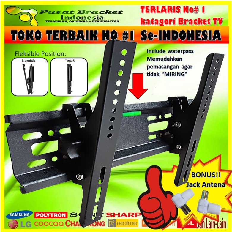 BRACKET TV TERLARIS!!! No#1 Se-Indonesia 21&quot; s/d 55&quot; IMPORT Universal 55 50 43 42 40 32 24 21 inch ADJUSTABLE Bracket tv Braket TV Breket TV Briket TV BracketTV BraketTV BreketTV BriketTV