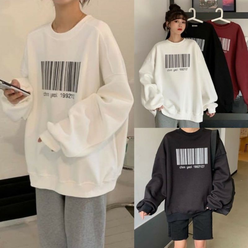 SWEATER UNISEX CHANYEOL BARCODE /// CREWNECK CASUAL FLEECE TEBAL KEKINIAN TERBARU&quot;