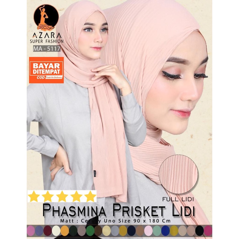 PREMIUM PASHMINA PRISKET Lidi  AZARA Ceruty Pasmina Plisket Full Ceruti 90x180 cm Cantik Kekinian