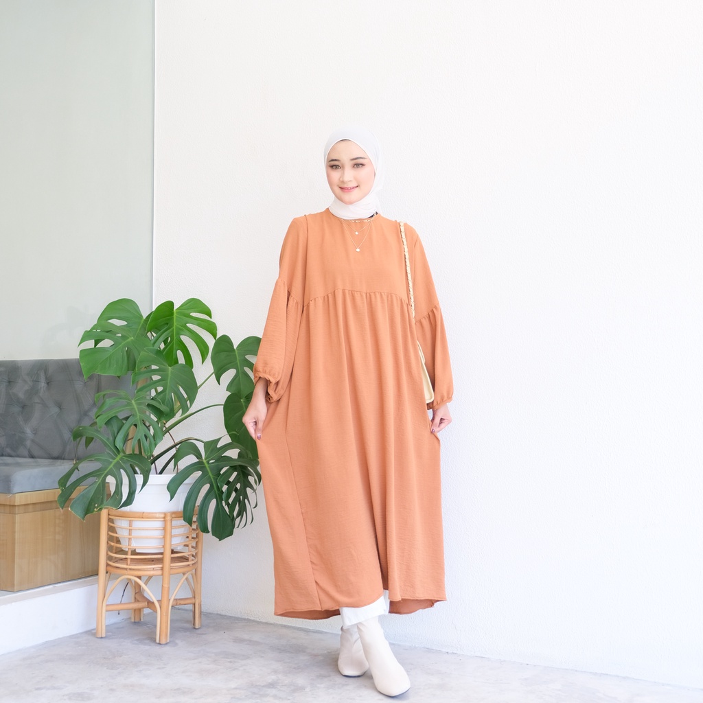 (MGA) COA GAMIS OVERSIZE MIDI DRESS REMAJA WANITA CRINCLE AIRFLOW