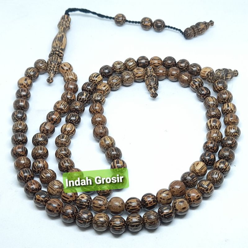 Tasbih Kayu Liwung  Loreng Natural 99butir 8mm Bandul Kayu