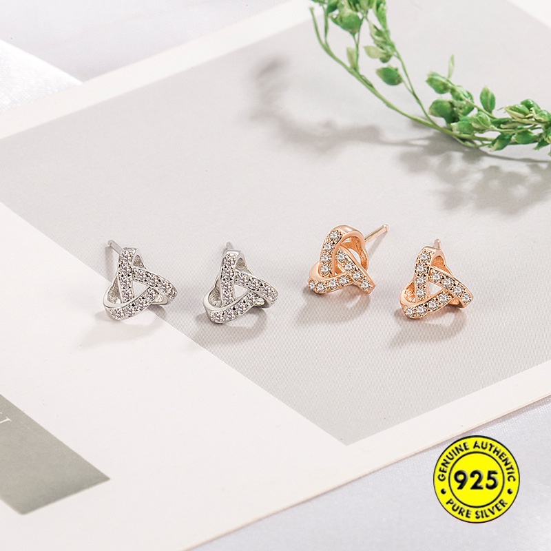 Anting Stud Bentuk Segitiga Aksen Kristal Warna-Warni