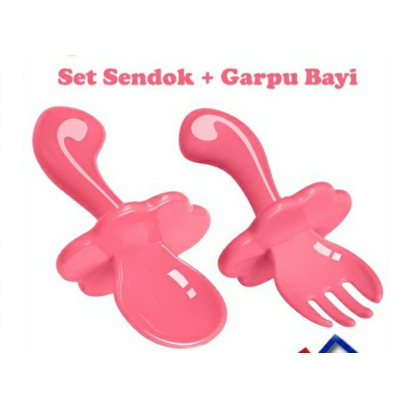 Set Sendok + Garpu Bayi Gagang Pendek Untuk Bayi / Alat Makan Bayi / Sendok dan Garpu Sendok bayi Plastik