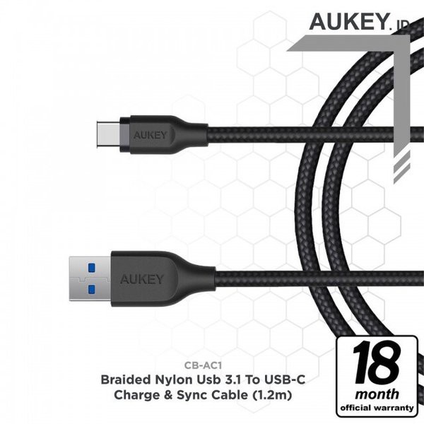 Aukey CB-AC1 USB Type C Cable 3.0 - Kabel USB Type C 3.0 Murah