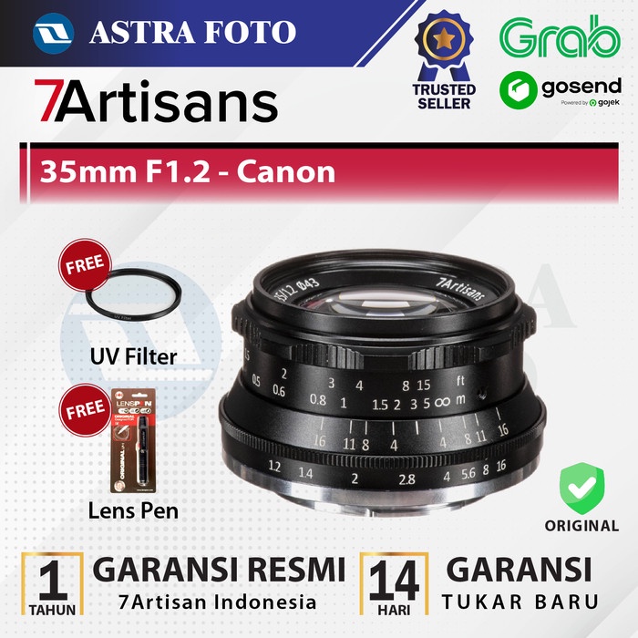 7Artisans 35mm F1.2 Lensa Canon M Mount EOS M100 M50 M200 M6 7Artisan