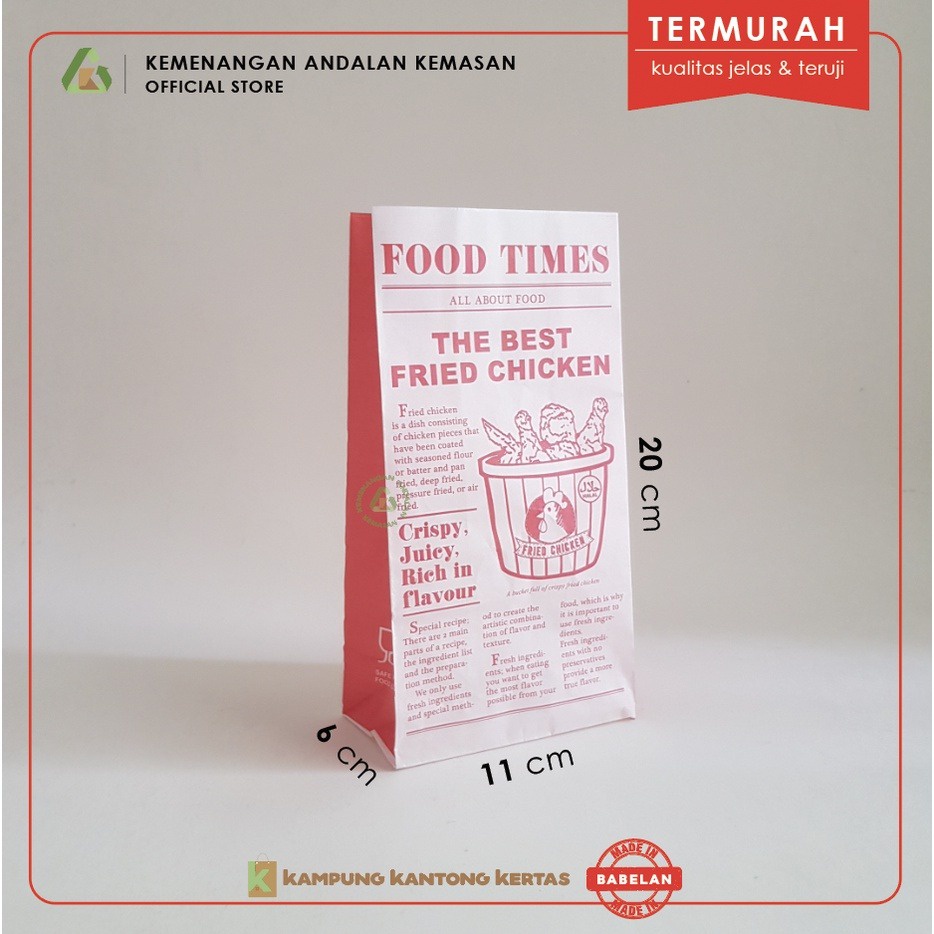 Kantong Kertas Fried Chicken / Paper Bag Bungkus Fried Chicken / Kemasan Ayam Goreng Isi 50 Pcs - FOOD TIMES