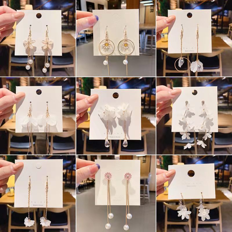 (Hello Girl)E03 Anting Wanita Korea Tusuk Model Juntai Bunga Mutiara Import