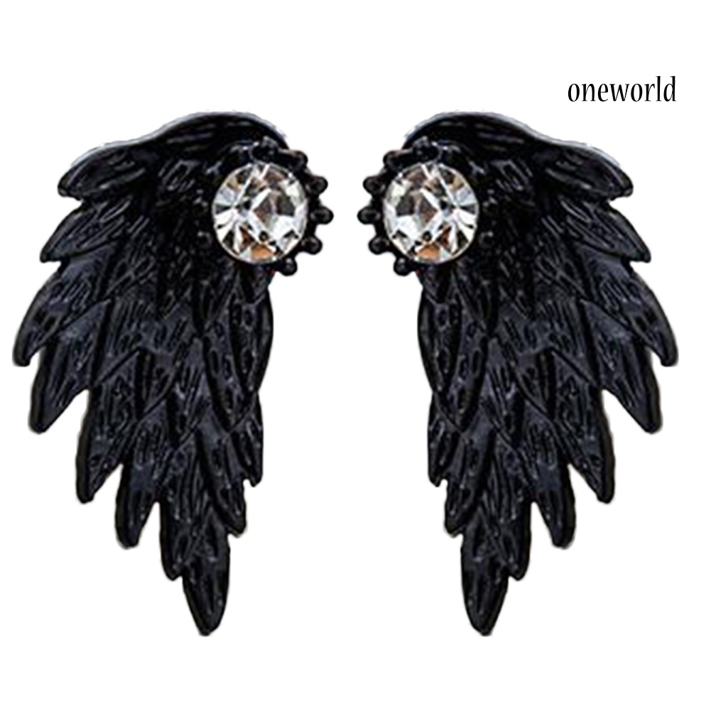 OW@ Women Fashion Angel Wing Rhinestone Inlaid Ear Jacket Stud Earrings Jewelry Gift
