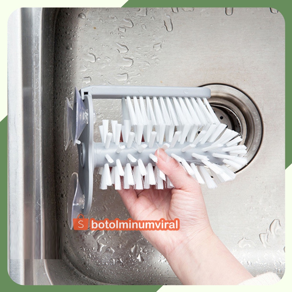 Sikat Botol Gelas Tempel Wastafel Sikat Cuci Serbaguna Pembersih Bahan PP PVC Premium Alumunium Brush Elastis Abu-abu Putih Praktis Elegan Unik Multifungsi Easy to Install untuk dinding Wastafel Keramik dengan psuction cup mudah digunakan dipasang