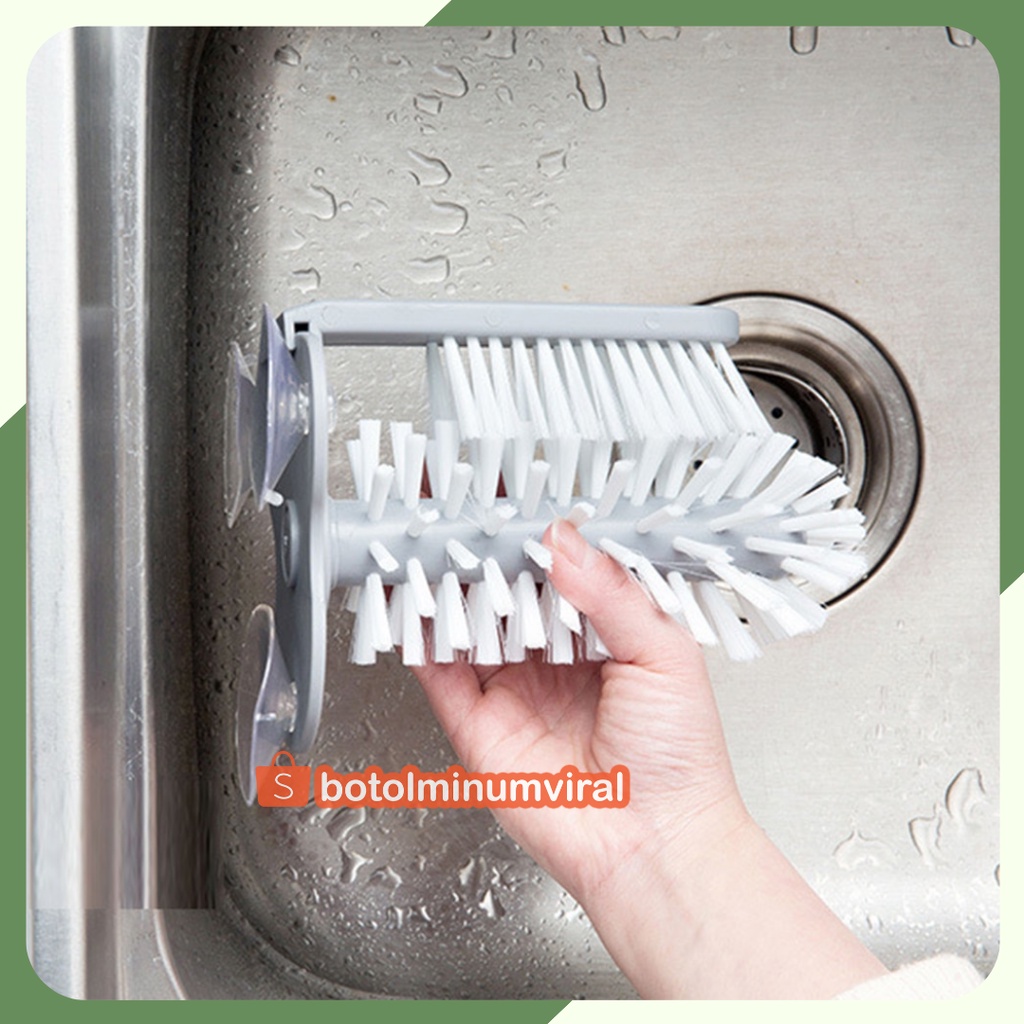 Sikat Botol Gelas Tempel Wastafel Sikat Cuci Serbaguna Pembersih Bahan PP PVC Premium Alumunium Brush Elastis Abu-abu Putih Praktis Elegan Unik Multifungsi Easy to Install untuk dinding Wastafel Keramik dengan psuction cup mudah digunakan dipasang