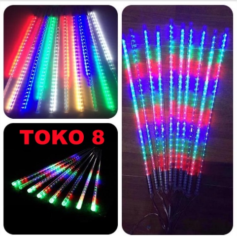 lampu led hias lampu meteor led hujan 10batang 50cm full colour