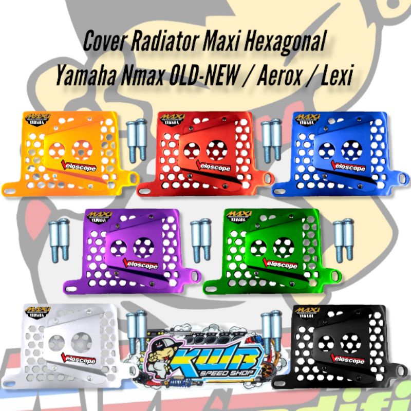 Cover radiator maxi nmax aerox lexi motif hexagonal airscope veloscope almunium cnc bonus baut boshing