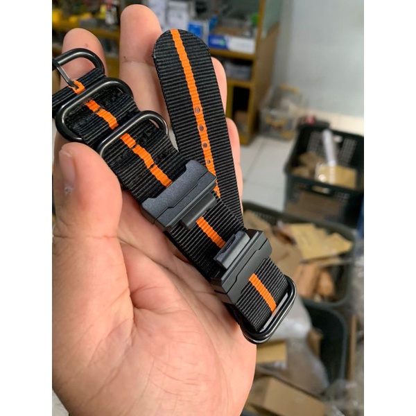 Strap Tali Jam Tangan G shock Zulu Nato hitam list Oren 24MM