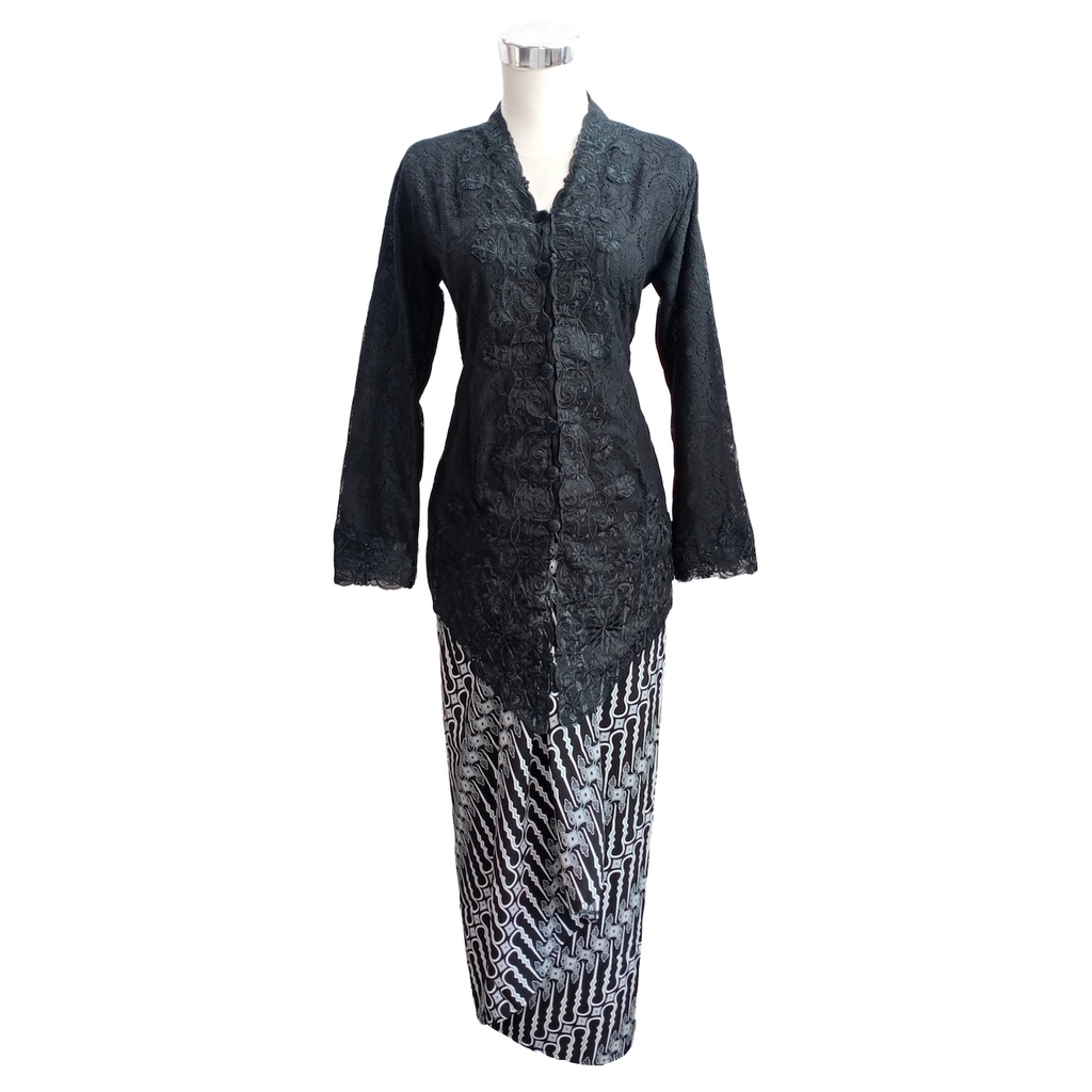 Kebaya Hitam Modern Brokat Furing Tangan Panjang 803