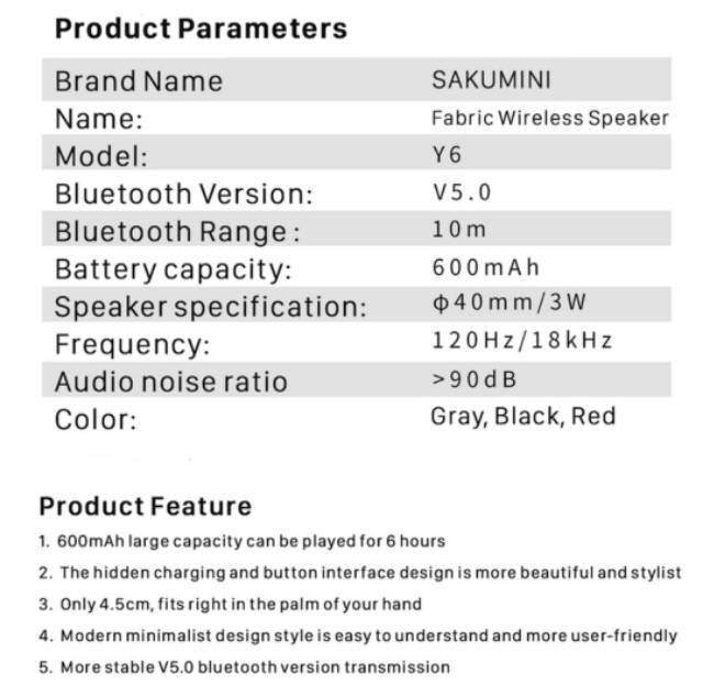 SAKUMiNi Y6 Bluetooth Speaker By KIIP / Wireless Speaker Bluetooth Round Baseus kiip-4