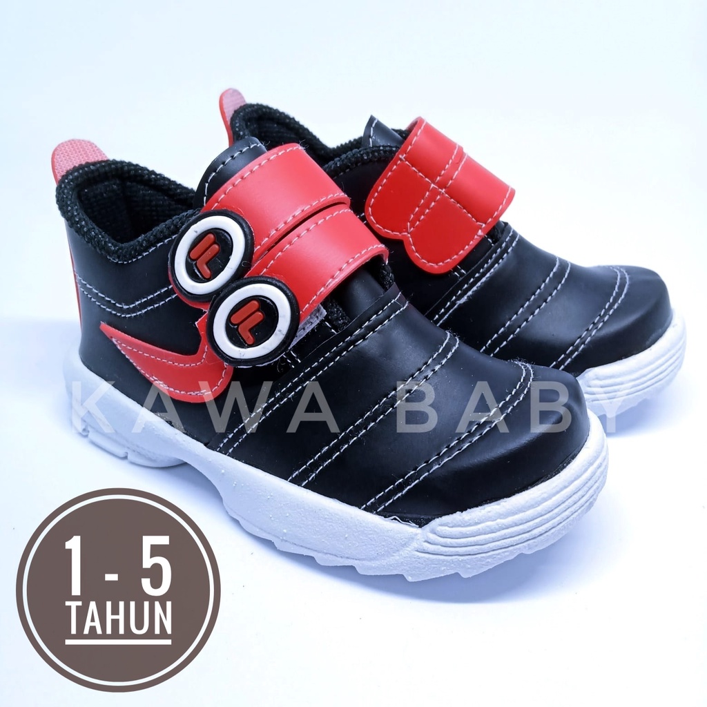 Sneakers Anak Laki-Laki / Sepatu anak Laki Semi Boot Hitam Logo Ceklis