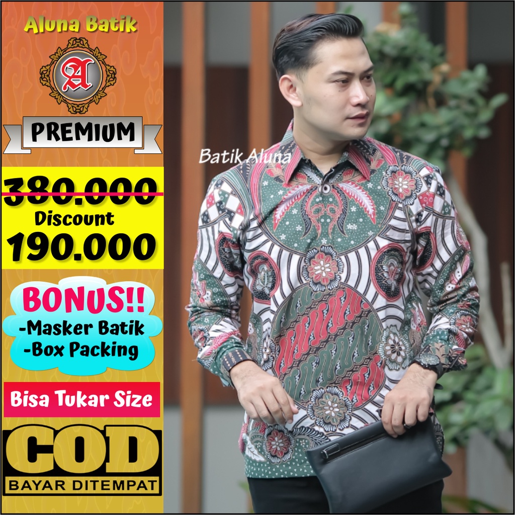 Batik Pria Panjang Kemeja Pria Premium Lapis Furing Bahan Katun Prima Premium Batik Aluna PCW 018