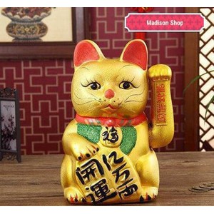 MANEKI NEKO LUCKY CAT JUMBO KERAMIK GOLD ADAPTOR SEDANG