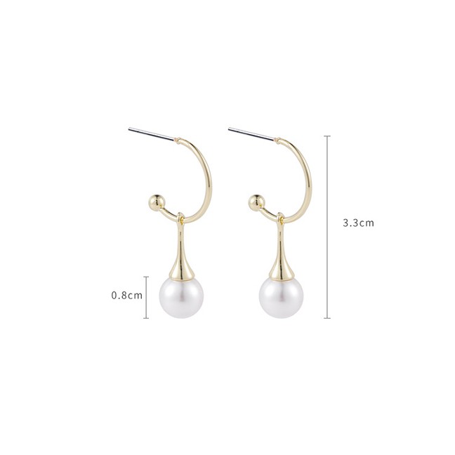 LRC Anting Tusuk Fashion Golden Drop-shaped Pearl Alloy Geometric Earrings P22315