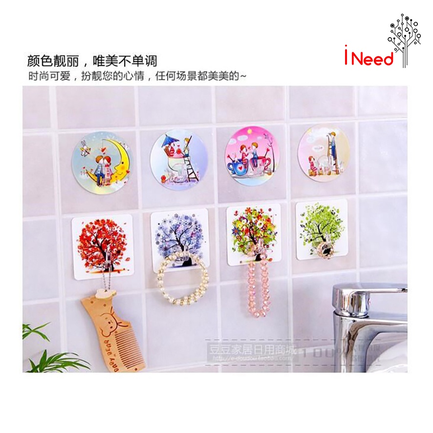 (INEED) (motif three 1pc) Sticker Gantungan Tempel Serba Guna/Hook Hanger -Tanpa Paku HAS