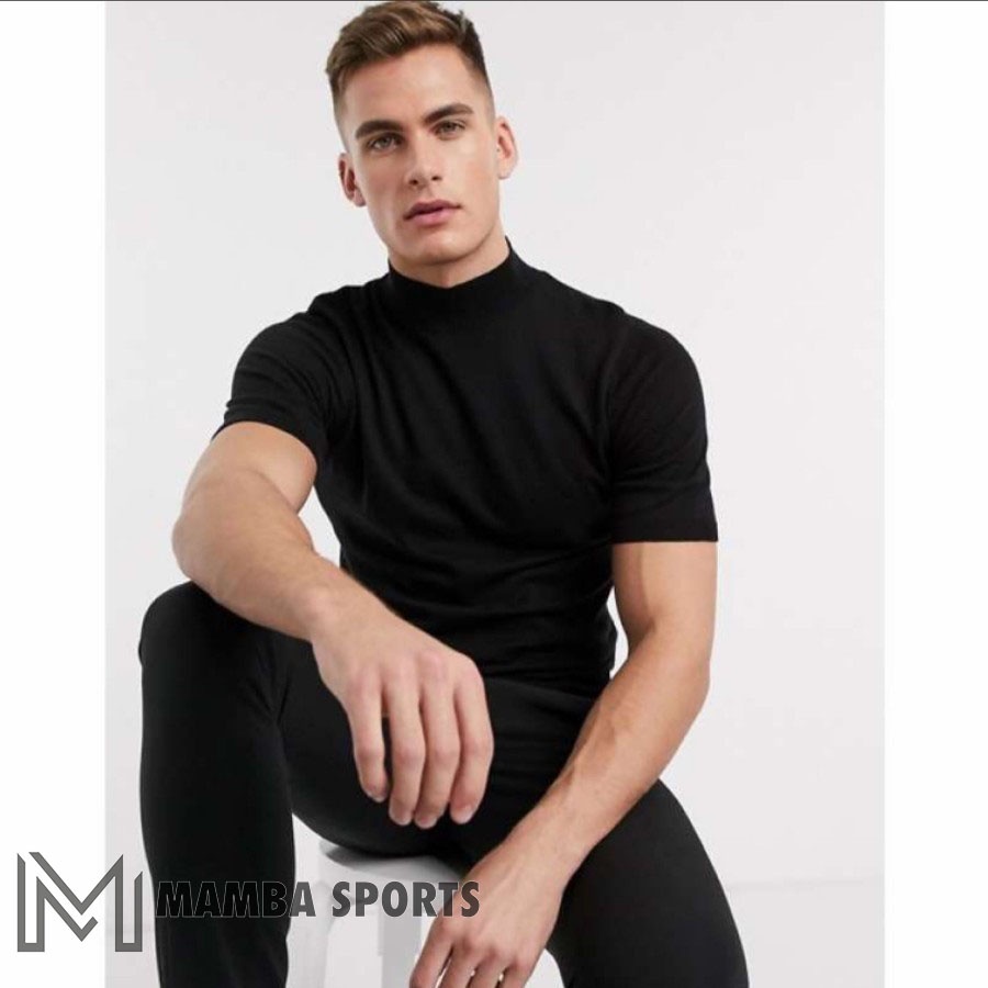 BAJU TURTLENECK PRIA/COWOK LENGAN PENDEK BAJU KAOS LEHER TINGGI POLOS LENGAN PENDEK