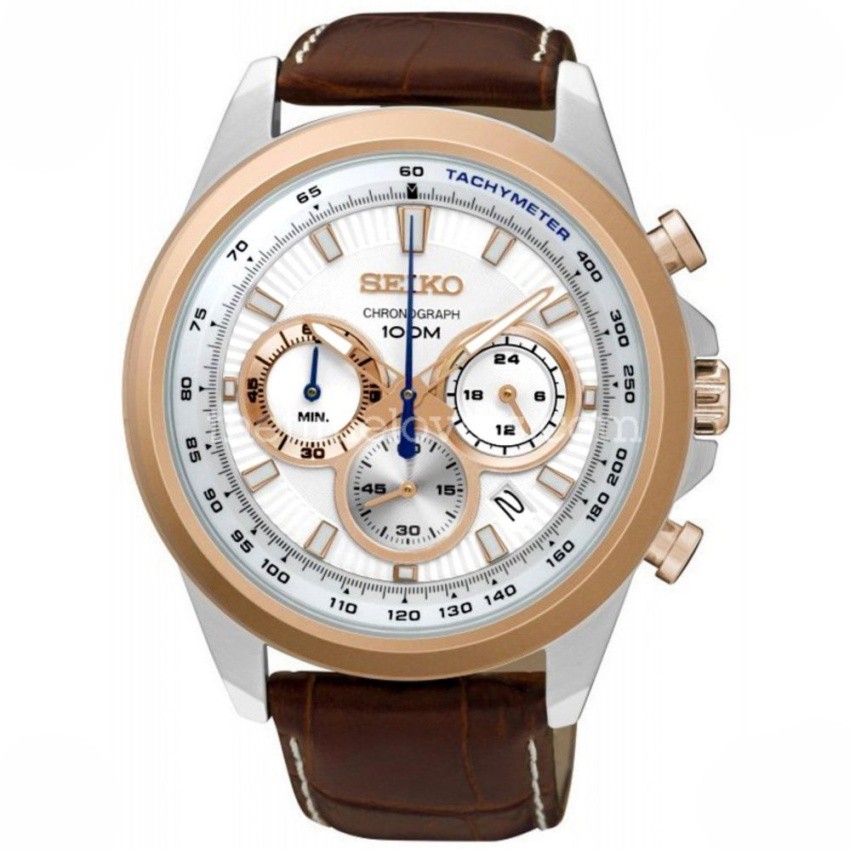 SEIKO Chronograph - Jam Tangan Pria - Coklat - Tali Kulit - 052BSS