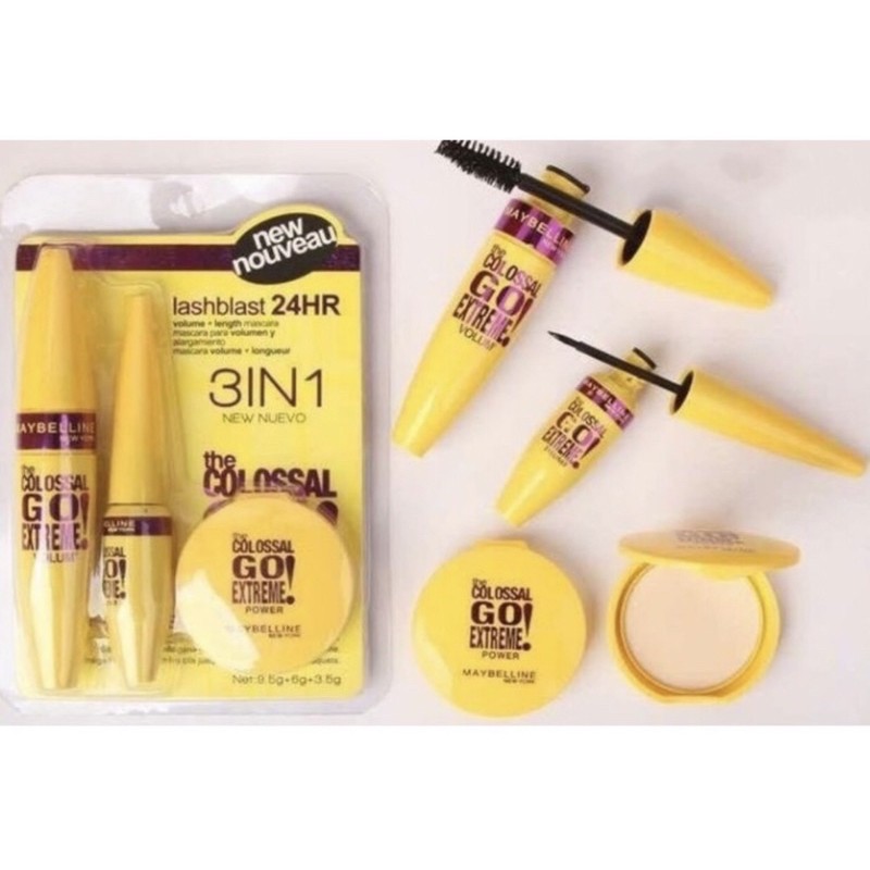 SET MAYBELLINE 3 IN 1 MASKARA,EYELINER,FOUNDATION