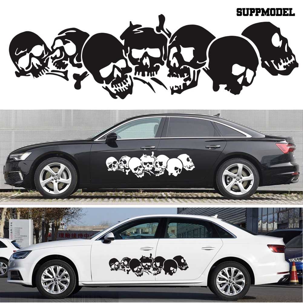 Car 2Pcs Stiker Decal Motif Tengkorak Bahan PVC Untuk Dekorasi Pintu Mobil