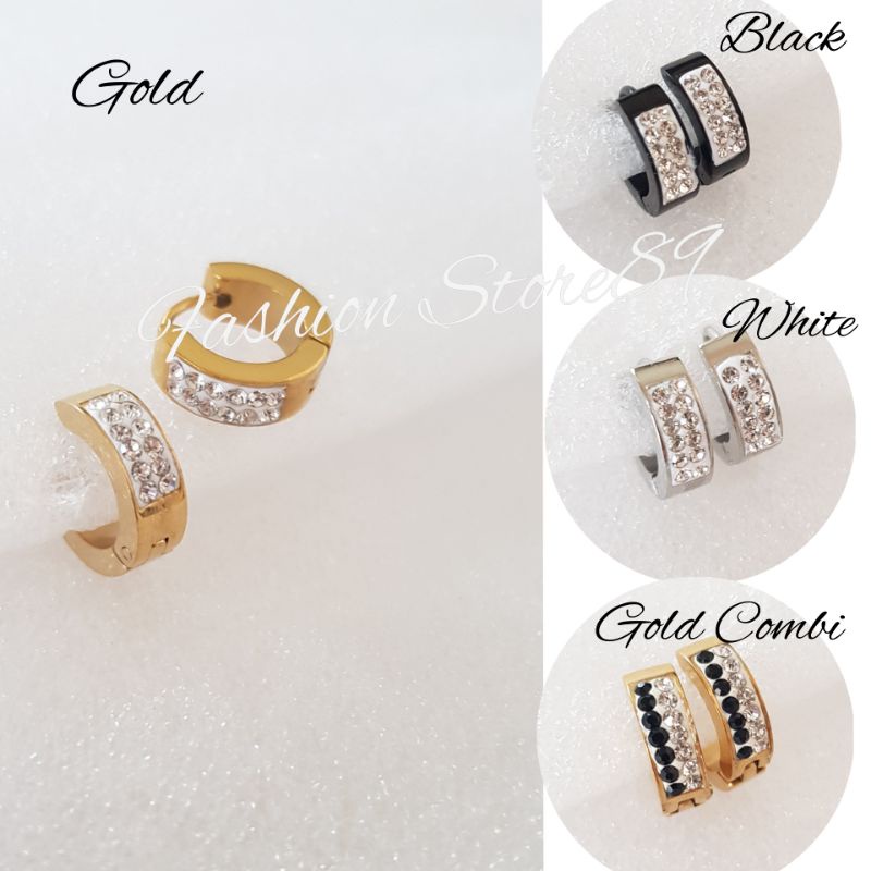 IMPORT BESTQUALITY Anting jepit permata titanium white black Gold kombinasi impor antikarat Titanium