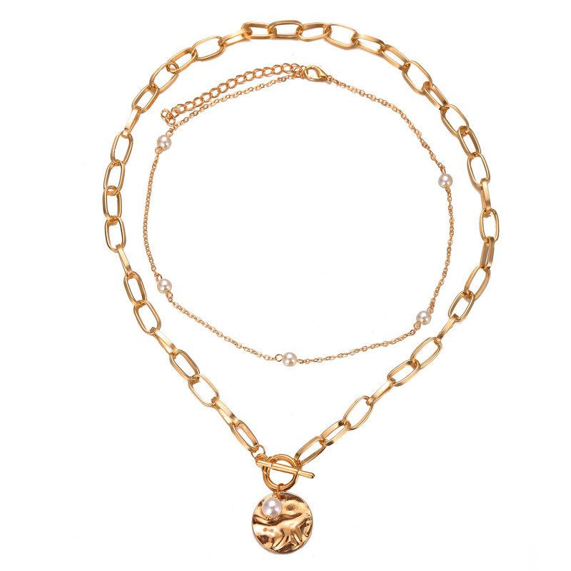 YEEZII Kalung Rantai Multilayer Dengan Liontin Mutiara Untuk Wanita