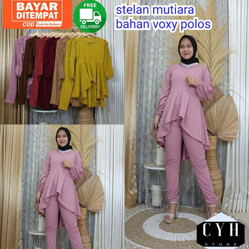 SETELAN MUTIARA POLOS BAHAN VOXY / SETCEL  / ONESET / FASHIONMUSLIM / 5441