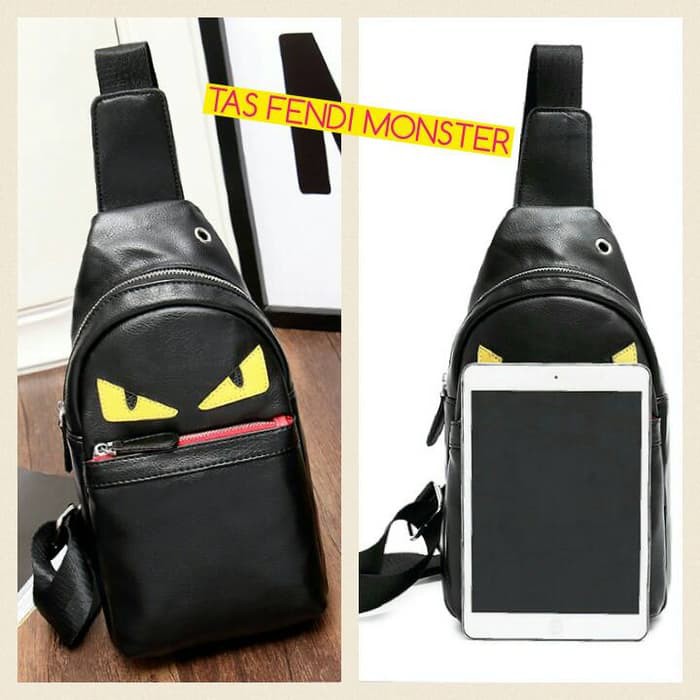 TAS SLEMPANG SLINGBAG FENDI MONSTER BAHAN KULIT (ADA BOLONGAN MP3)