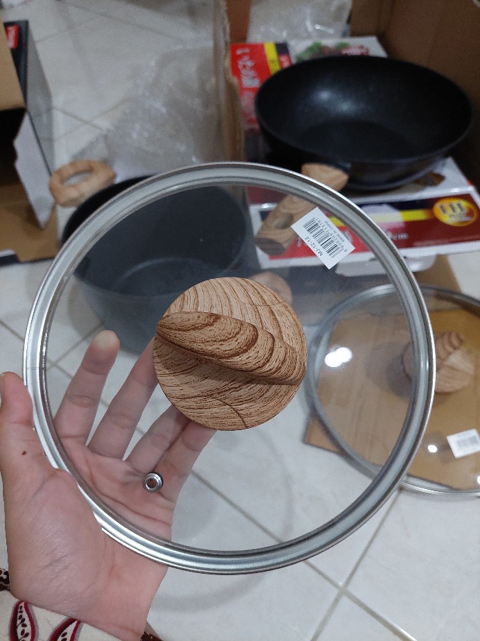 Yoshikawa Mj1212 20cm Panci Tinggi Marble Tutup Kaca Fry Wok ( Iop-3 )