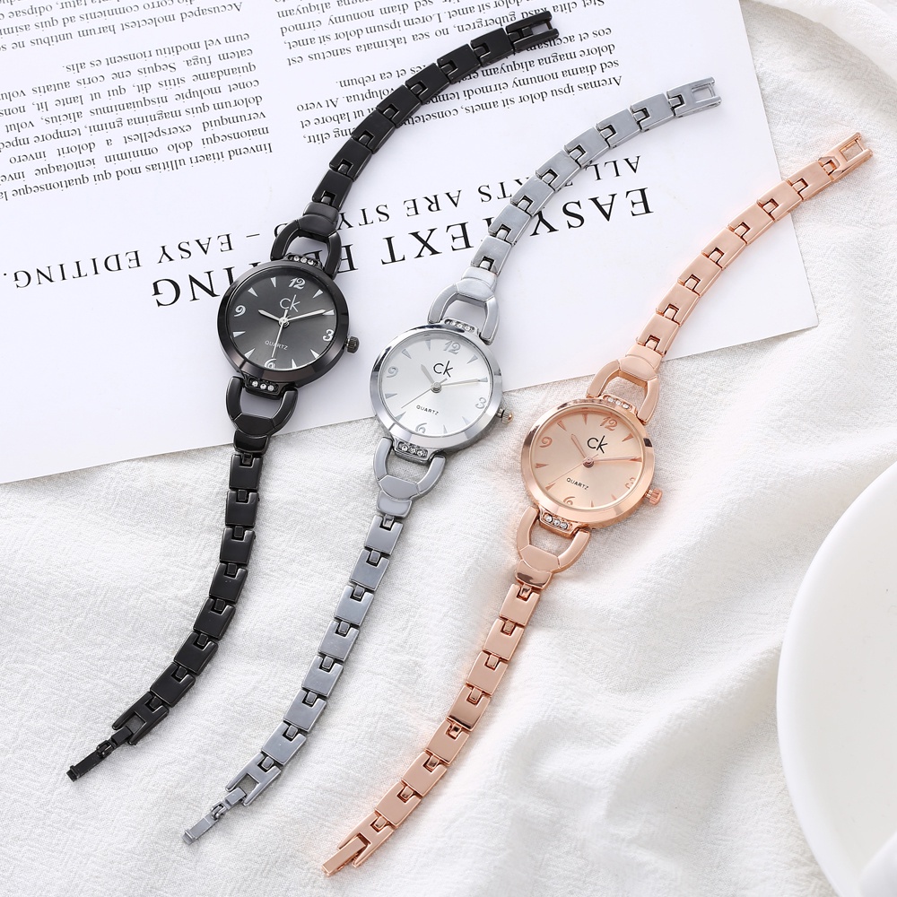 Jam Tangan Wanita Analog Quartz Casual Fashion Strap Rantai Stainless Steel Import W208