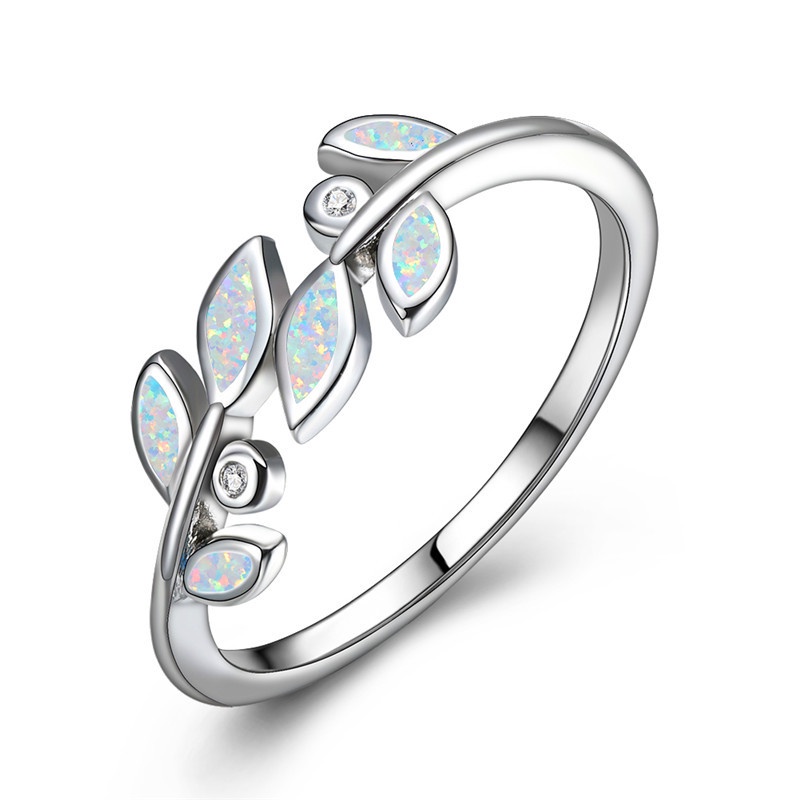 New European and American imitation opal vitality forest design olive branch ring ladies ring