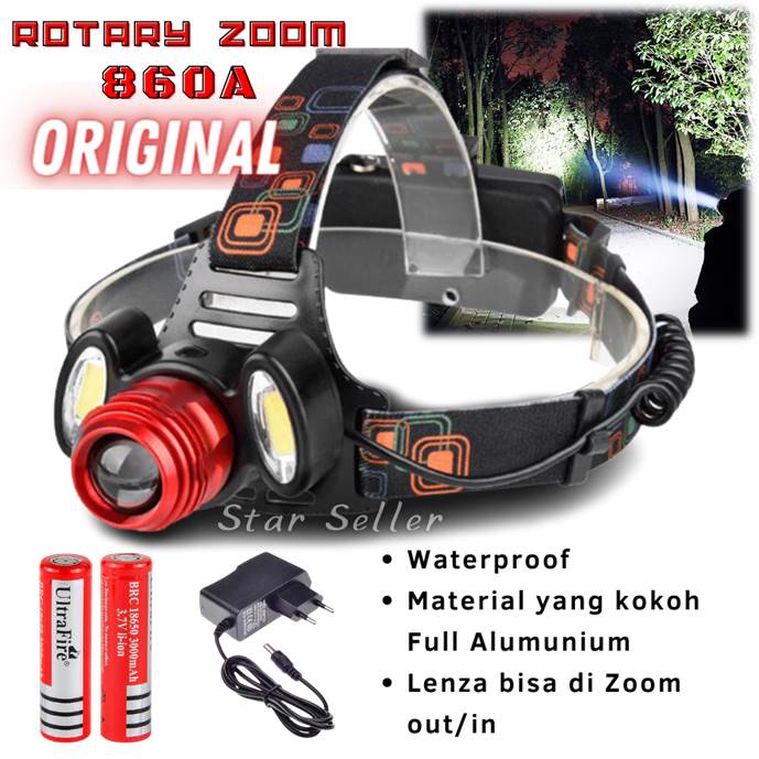 Rotary 860A Senter Kepala LED Cas Fokus Rotary Light 4 MODE 860A Super Terang