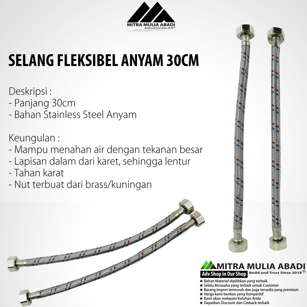 Selang Flexible Hose 30cm Anyam Closet Wastafel