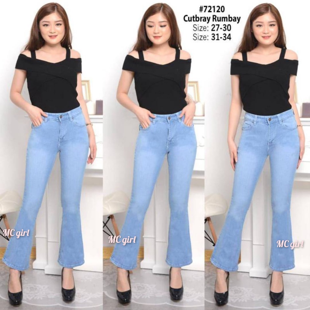 ( Size 27 - 30 ) MC girl - Celana Jeans Premium Cutbray Polos Wanita / Cutbrai Panjang Cewek / Cutblay Cewe / Cutblai Jins / Cutbrei Lepis / Cutbrey Denim Kekinian / Celana Kaki Besar / Kaki Lebar / Kaki Gede / Boot Cut 7C-G