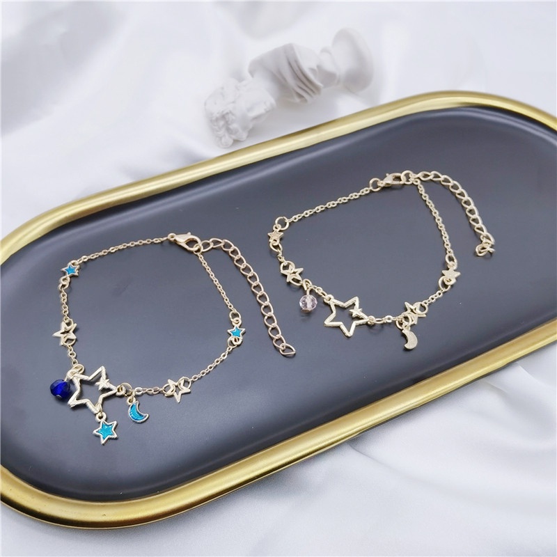 COD❤Korea Bintang Gelang Bulan Lucu Liontin Gelang Wanita Fashion Perhiasan Aksesoris  Tri