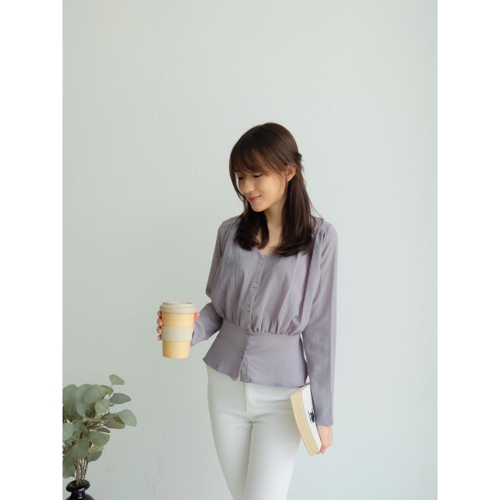 T-0367 Blouse Wanita Tangan Panjang Crepe Model Peplum-5